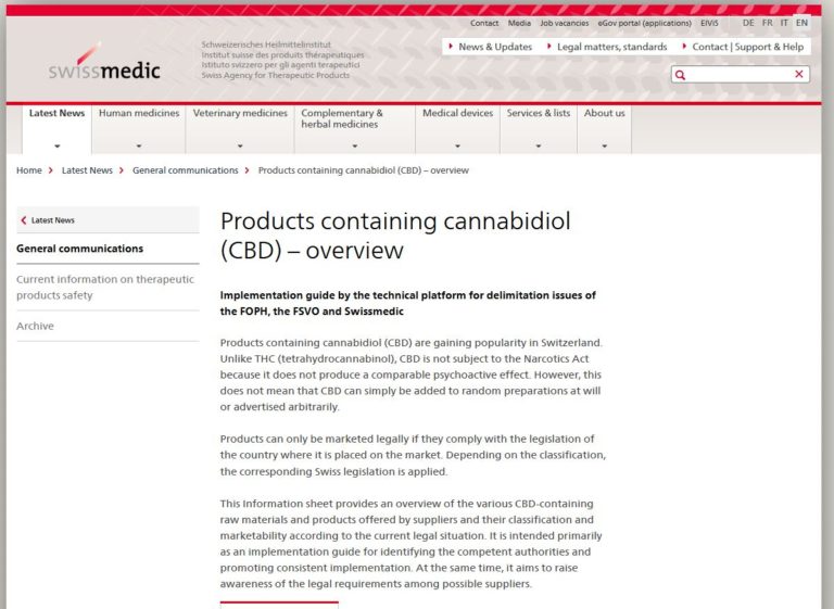 Products containing cannabidiol (CBD) – overview 21.04.2021 updates